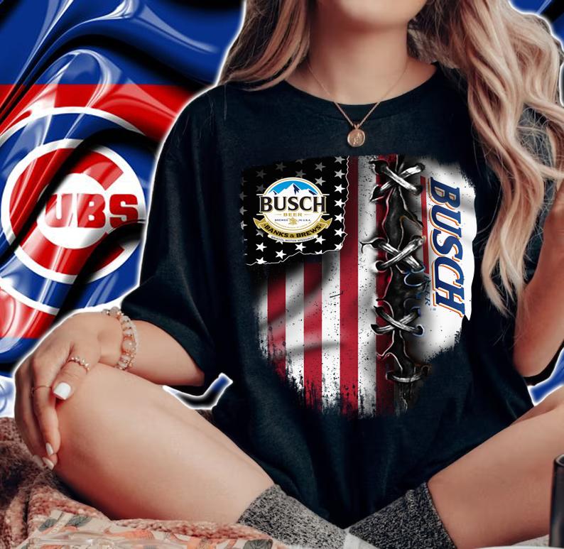 Busch Light inside American flag t-shirt woman shirt