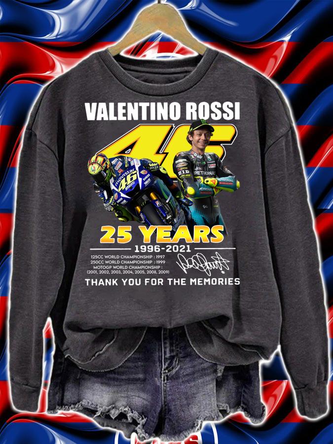 V46 Valentino Rossi 25 Years 1996-2021 World Championship Signature Thank Memories t-shirt sweatshirt