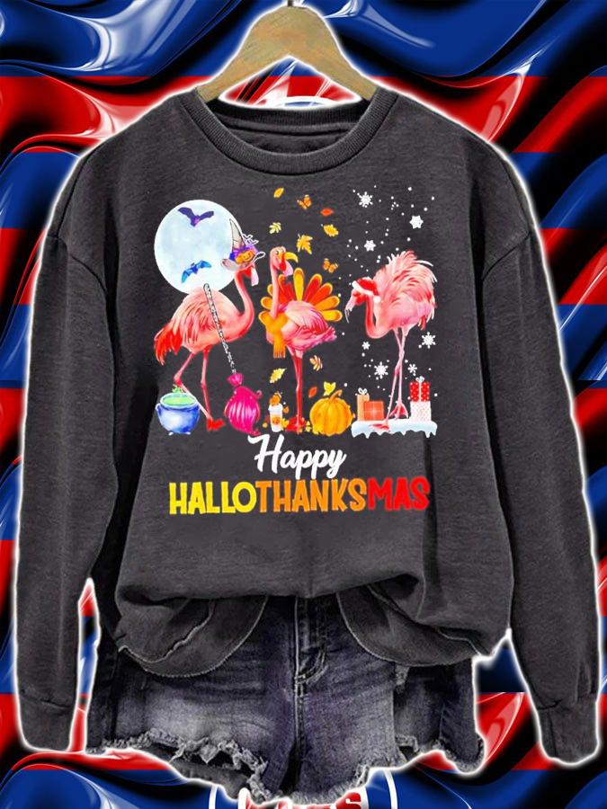 Thanksgiving Flamingo Happy HalloThanksmas Funny Halloween Shirt t-shirt sweatshirt