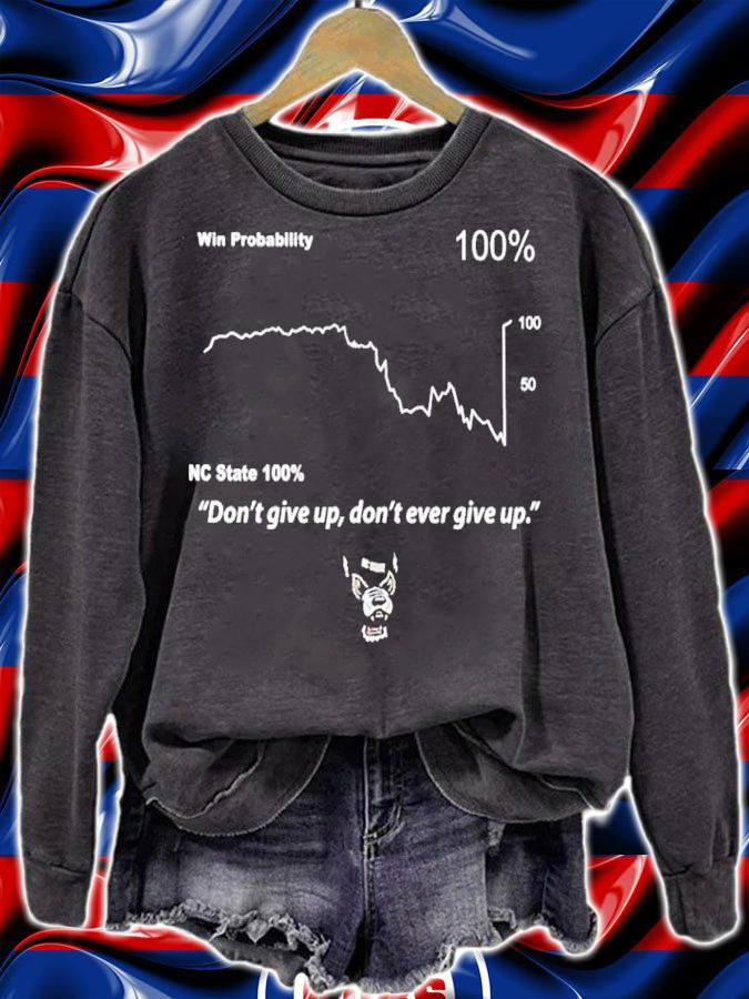 Win probability NC State 100% don't give up don't ever give up shirt t-shirt sweatshirt
