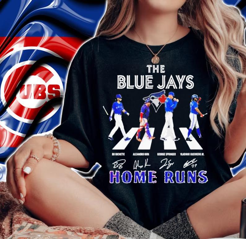 The Blue Jays Bo Bichette Alejandro Kirk George Springer And Vladimir Guerrero Jr Home Runs Abbey Road Signatures Shirt t-shirt woman shirt