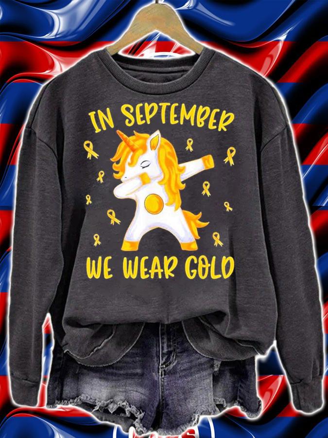Unicorn Dabbing In September We Wear Gold Childhood Cancer Awareness Shirt t-shirt