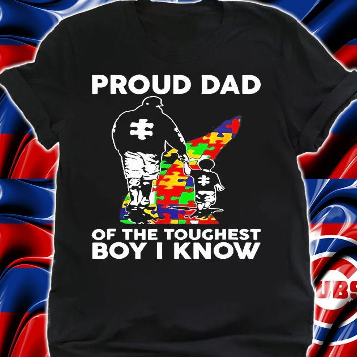 Autism Awareness Puzzle Proud Dad Of The Toughest Boy I Know T-Shirt t-shirt