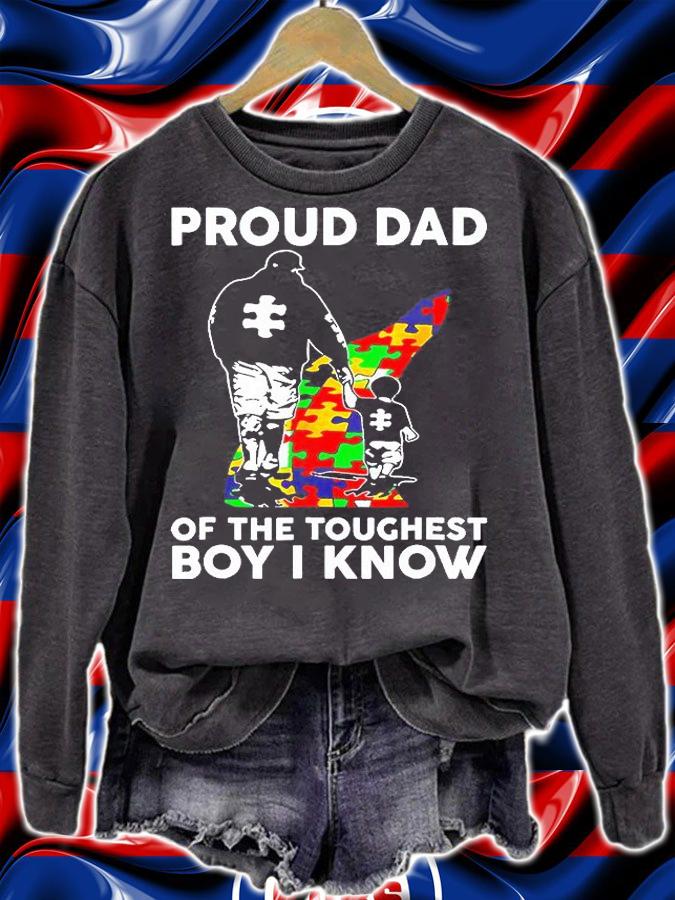 Autism Awareness Puzzle Proud Dad Of The Toughest Boy I Know T-Shirt t-shirt