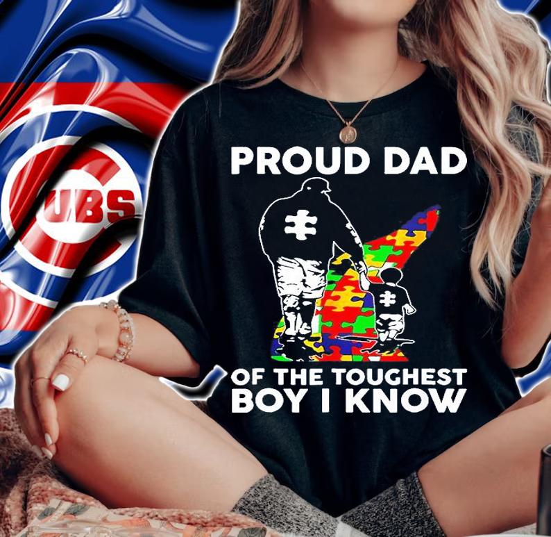 Autism Awareness Puzzle Proud Dad Of The Toughest Boy I Know T-Shirt t-shirt