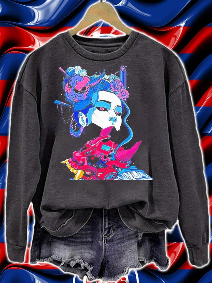 Cyberpunk Samurai Demon Mask Japanese Girl T-Shirt t-shirt sweatshirt