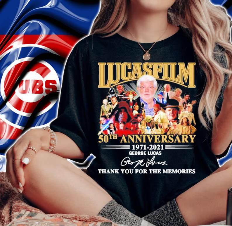 Lucasfilm 50th anniversary 1971-2021 George Lucas signature shirt t-shirt woman shirt