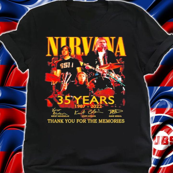 Nirvana 35 Years 1987-2022 Signatures Thank You For The Memories Shirt t-shirt shirt