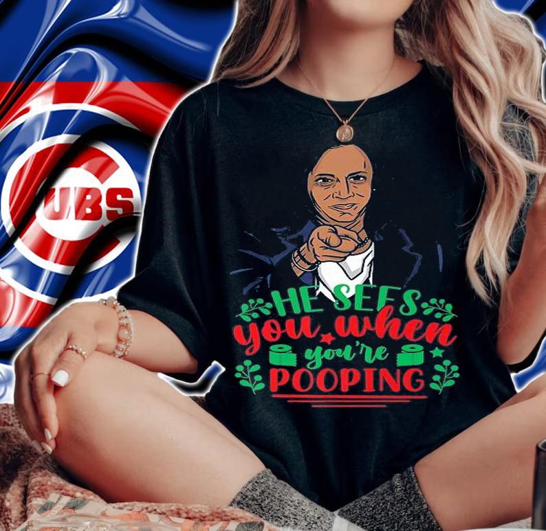 He Sees You When You're Pooping Kamala Harris T-Shirt t-shirt woman shirt