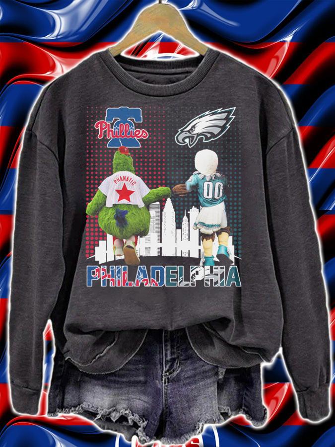 Philadelphia Sports Teams Phillie Phanatic And Swoop Phillies Eagles t-shirt sweatshirt