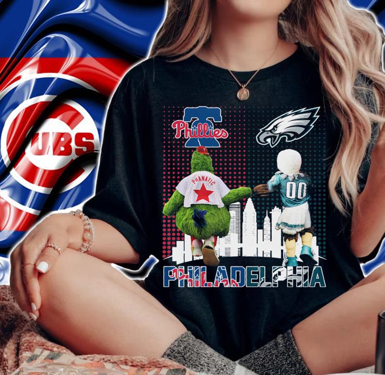 Philadelphia Sports Teams Phillie Phanatic And Swoop Phillies Eagles t-shirt woman shirt