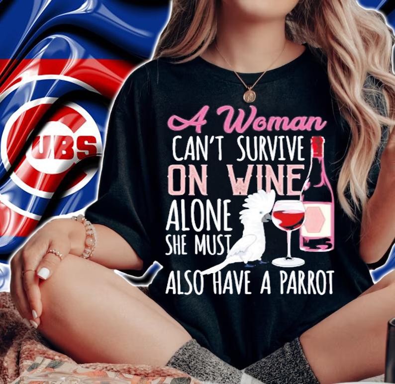 Women Red Wine And Parrots Pet Bird Umbrella Cockatoo T-Shirt t-shirt