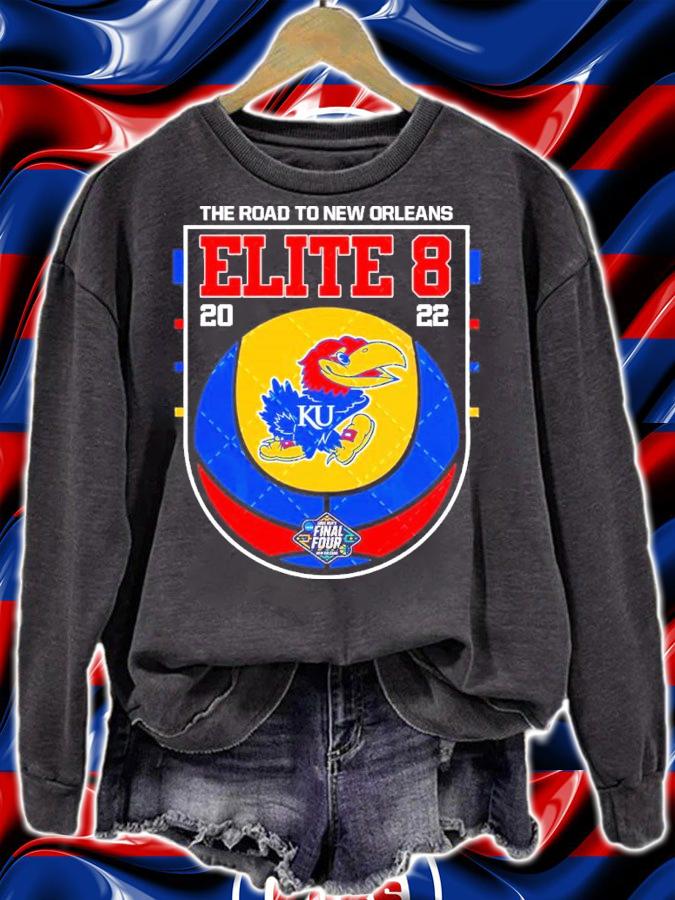 Kansas Jayhawks NCAA Men's Basketball Elite Eight The Road To New Orleans 2022 Shirt t-shirt sweatshirt