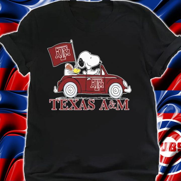 Snoopy And Woodstock Driving Car Texas A&M Aggies Flag t-shirt shirt