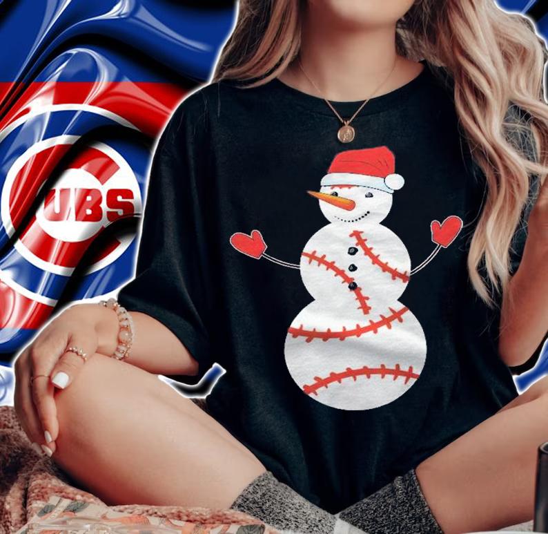 Funny Baseball Xmas Tee Gift Idea Snowman Christmas Shirt woman shirt