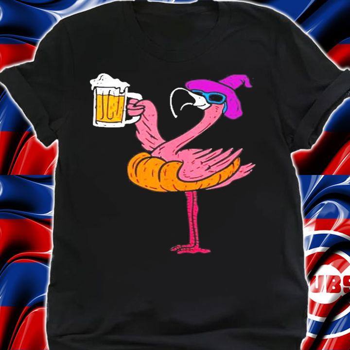 Flamingo Witch Pumpkin Beer Fun Halloween Costume Bird Lover T-Shirt
