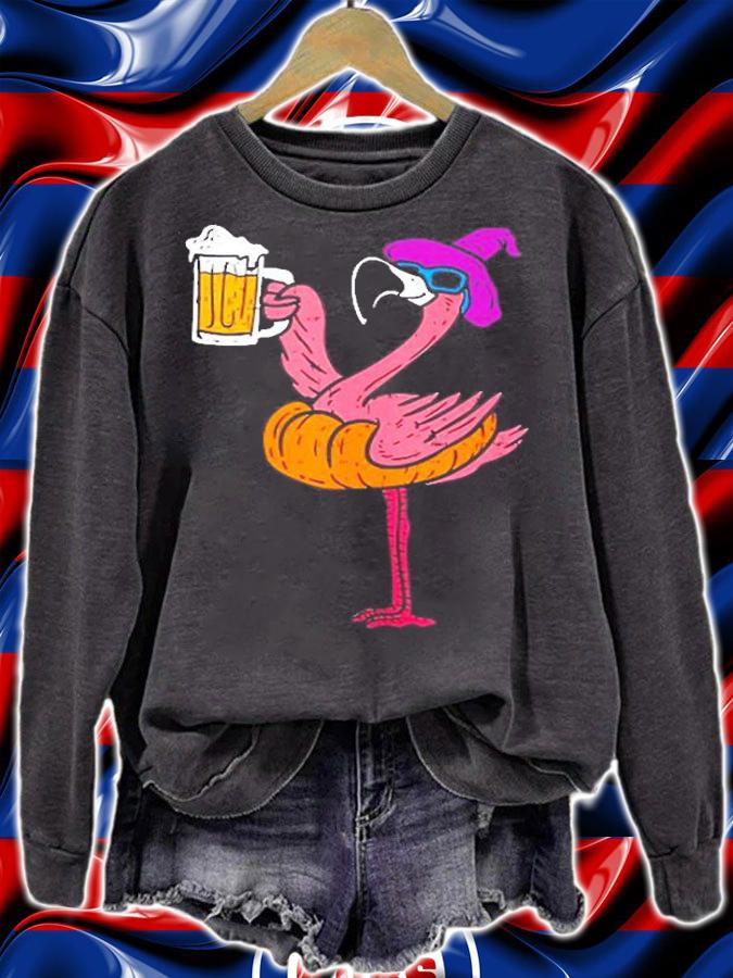 Flamingo Witch Pumpkin Beer Fun Halloween Costume Bird Lover T-Shirt