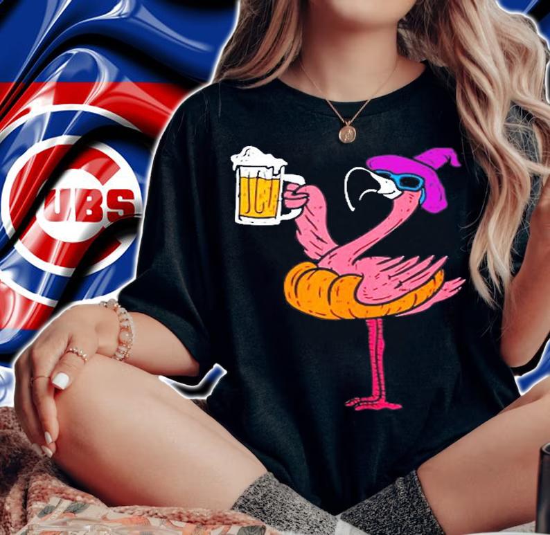 Flamingo Witch Pumpkin Beer Fun Halloween Costume Bird Lover T-Shirt
