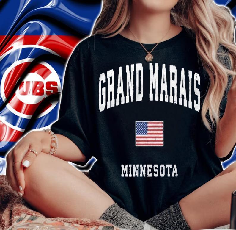 Grand Marais Minnesota Mn Vintage American Flag Sports Pullover Shirt woman shirt