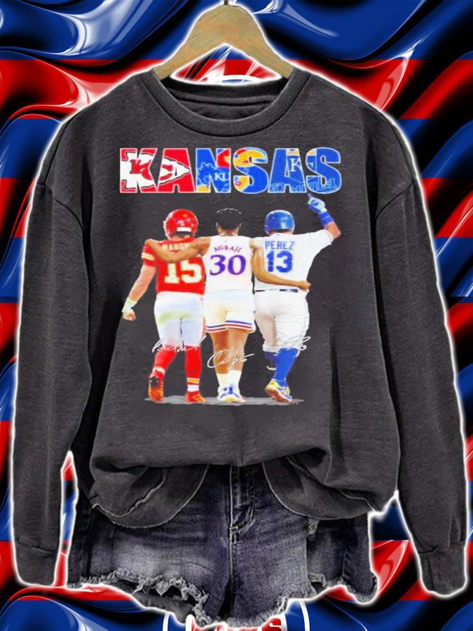 Kansas Patrick Mahomes Ochai Agbaji and Salvador Perez signatures T-shirt sweatshirt