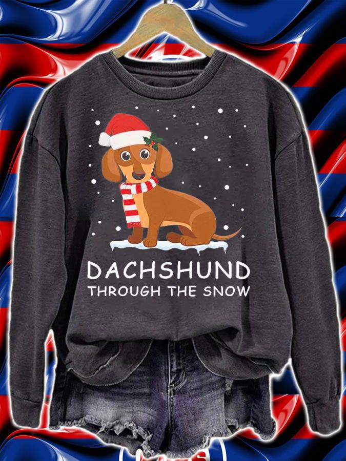 Merry Christmas Dachshund Dog Through The Snow T-Shirt sweatshirt