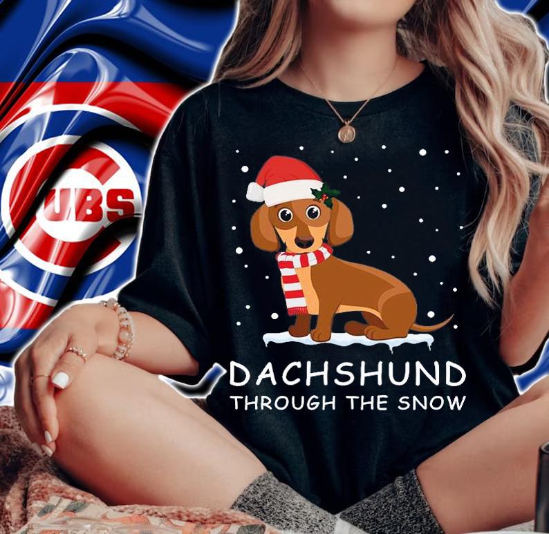 Merry Christmas Dachshund Dog Through The Snow T-Shirt woman shirt