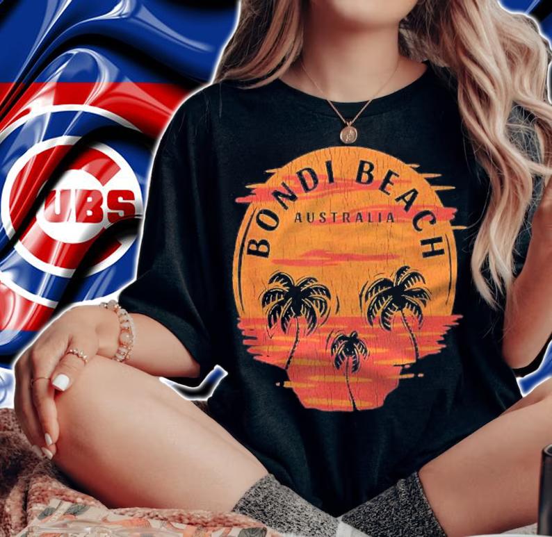 Retro Bondi Beach Australia Palm Trees Sunset Skull Beach Shirt woman shirt