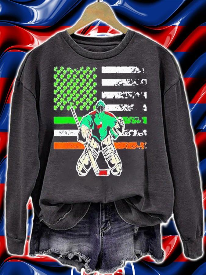 Ice Hockey Goalie Irish American Flag St Patrick's Day T-Shirt sweatshirt