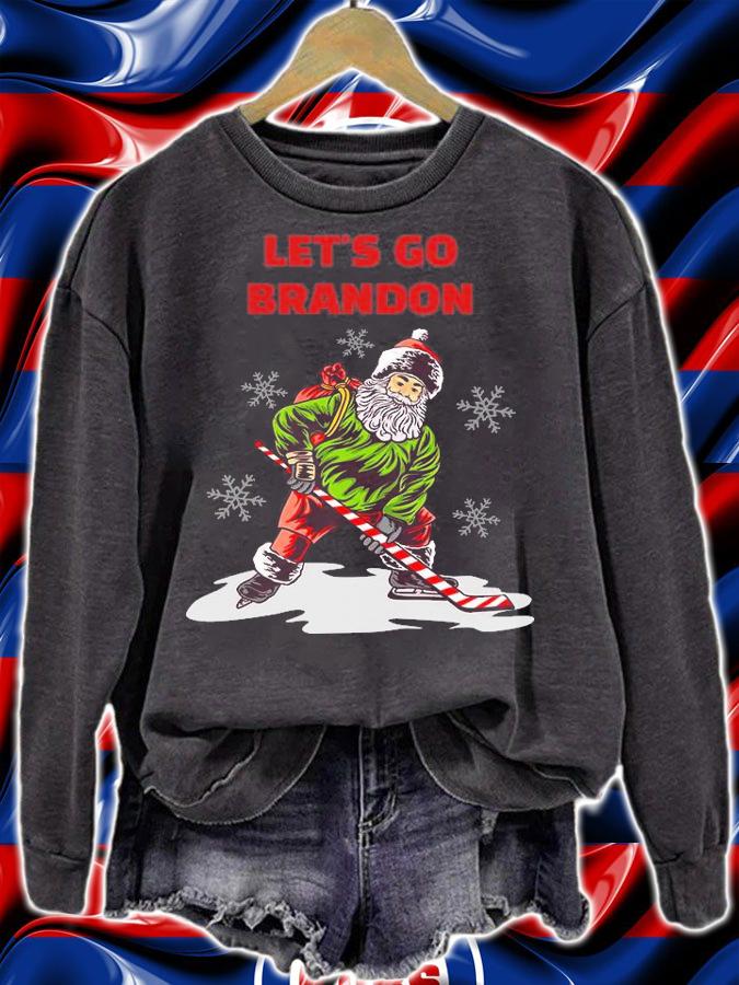 Let's Go Brandon Hockey Santa Claus Sport Christmas Funny Anti Biden Conservative T-Shirt sweatshirt