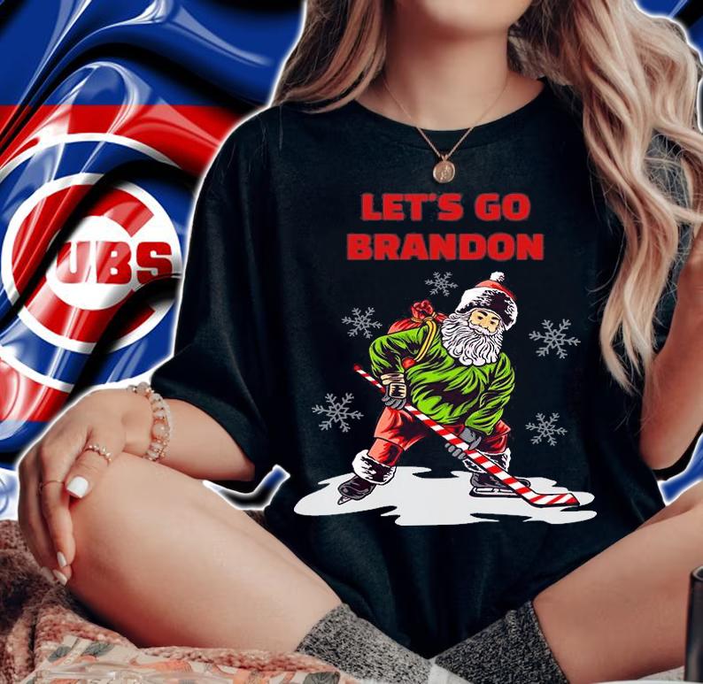 Let's Go Brandon Hockey Santa Claus Sport Christmas Funny Anti Biden Conservative T-Shirt woman shirt