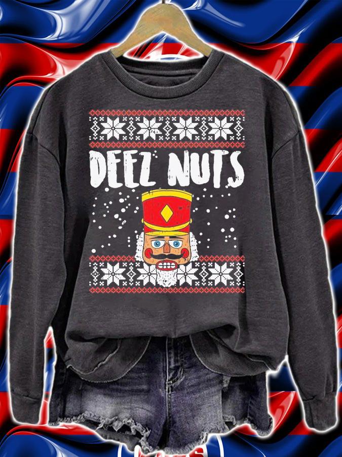 Deez Nuts Nutcracker Funny Ugly Christmas Sweater Meme Gift T-Shirt sweatshirt