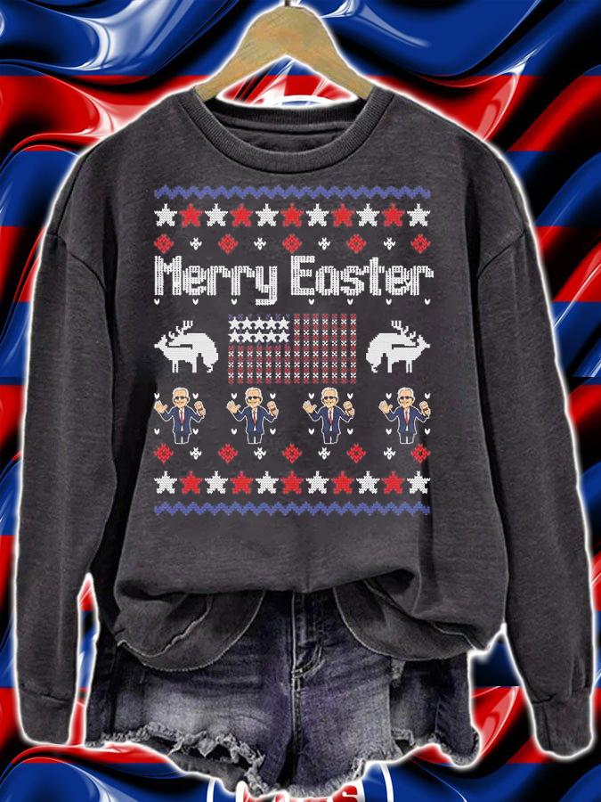 Funny Ugly Christmas Santa Joe Biden Merry Easter T-Shirt sweatshirt