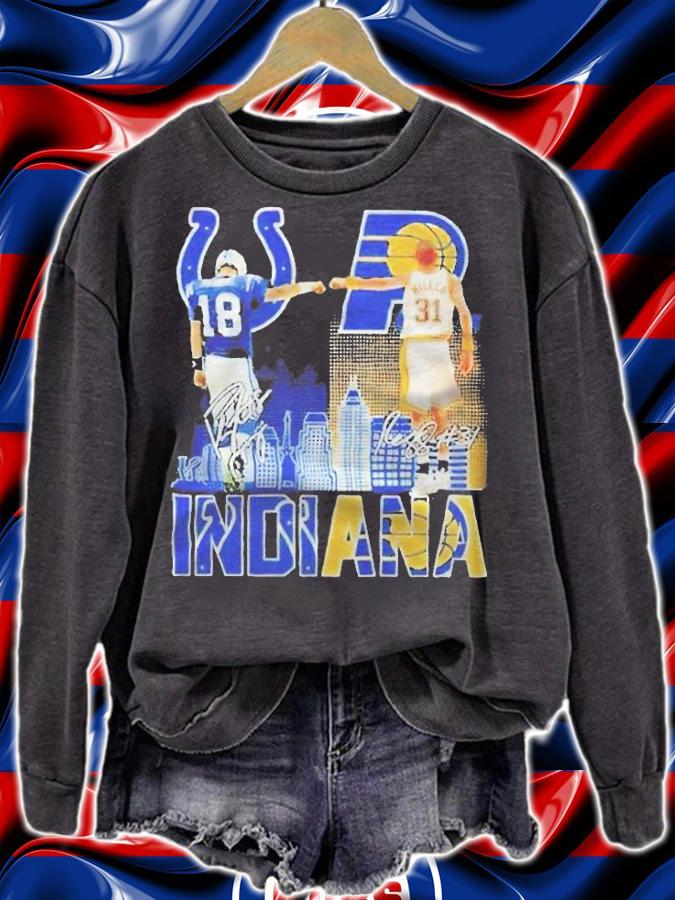 Manning Indianapolis Colts and Miller Indiana Pacers Indiana City signatures 2022 T-shirt sweatshirt