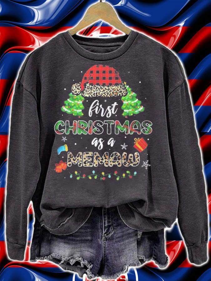 Mb First Christmas As A Memaw Santa Hat Leopard Plaid Shirt sweatshirt