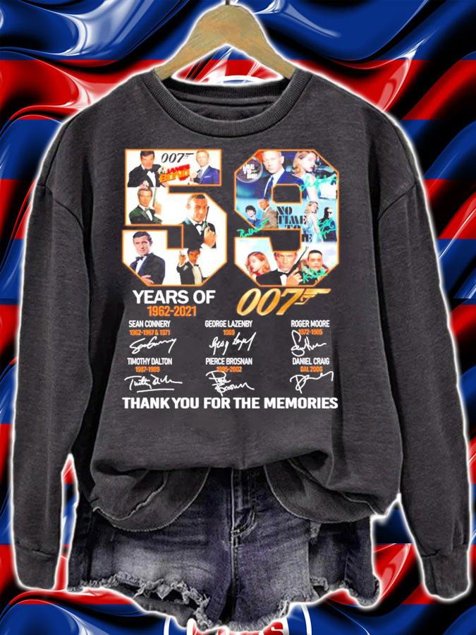 59 years of 1962-2021 007 signatures shirt sweatshirt
