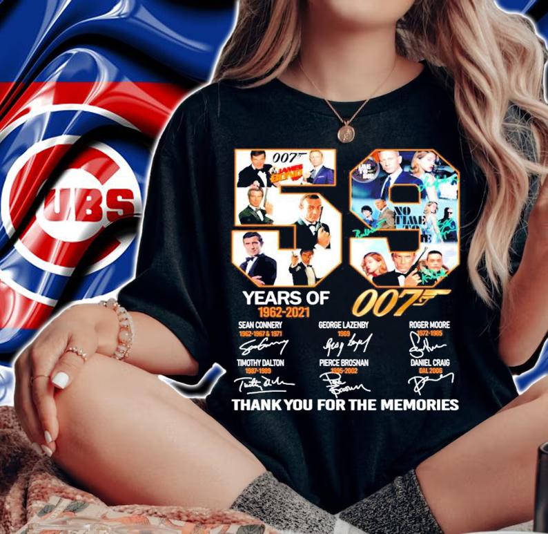 59 years of 1962-2021 007 signatures shirt woman shirt