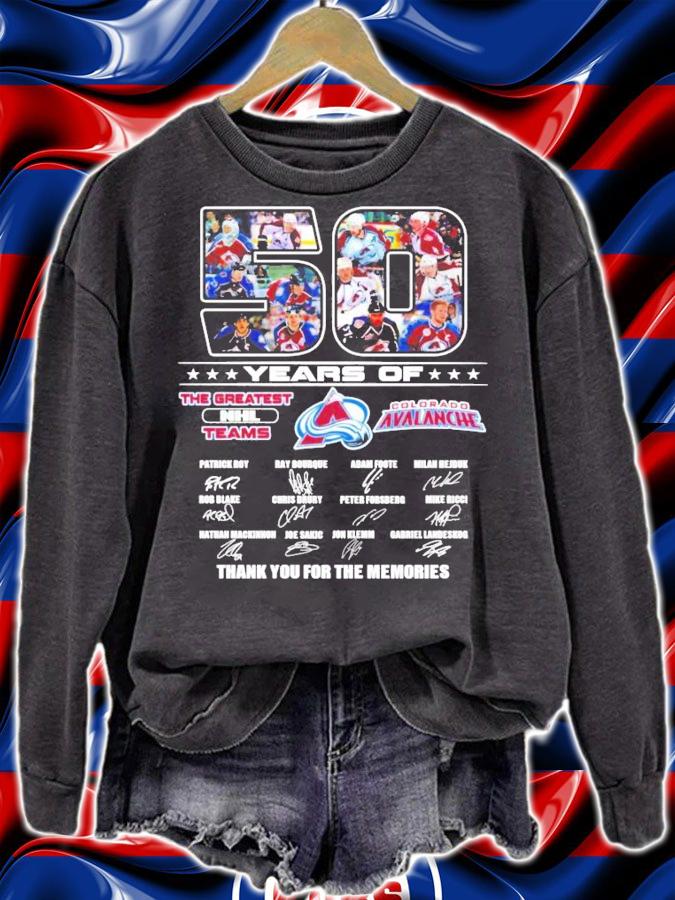 50 years of The Greatest NHL teams Colorado Avalanche thank you for the memories shirt sweatshirt