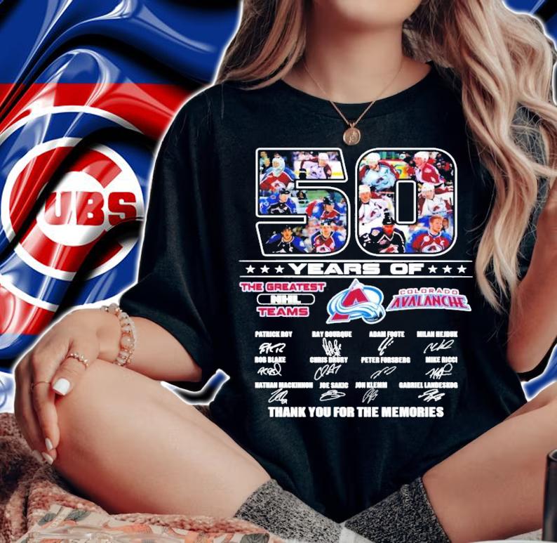 50 years of The Greatest NHL teams Colorado Avalanche thank you for the memories shirt woman shirt