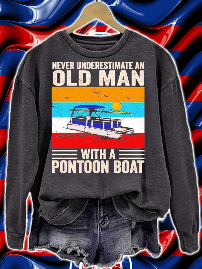 Never underestimate an old man with a pontoon boat vintage shirt