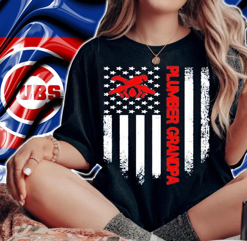 Plumber Grandpa With American Flag shirt woman shirt