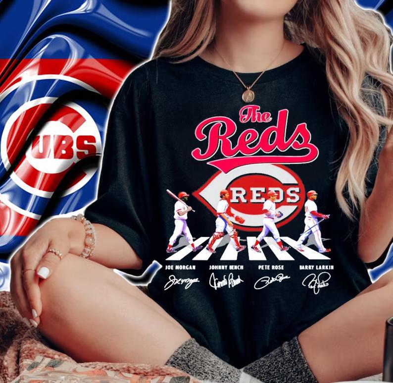 The Reds Joe Morgan Johnny Bench Pete Rose Barry Larkin signature Abbey Road shirt