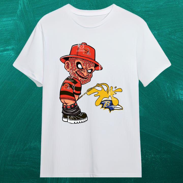 Freddy Krueger Cleveland Browns Pissing On Baltimore Ravens Shirt - Limited Edition