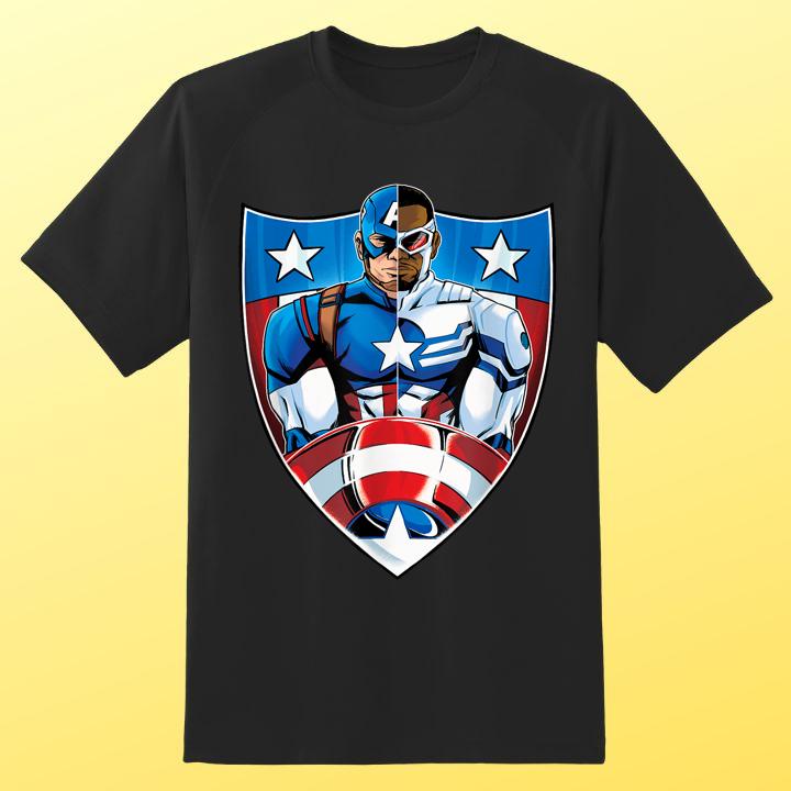 Marvel Captain America Steve Rogers And Sam Wilson On Shield Falcon Shirt