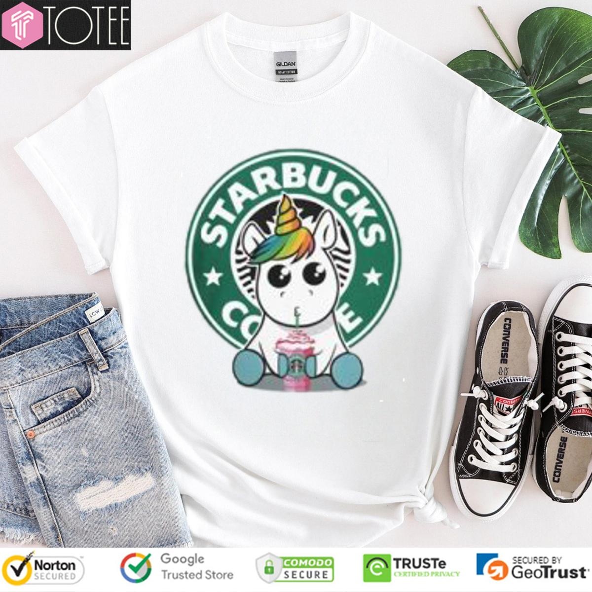 Lgbt Pride Unicorn Drinking Starbucks Coffee T-shirt