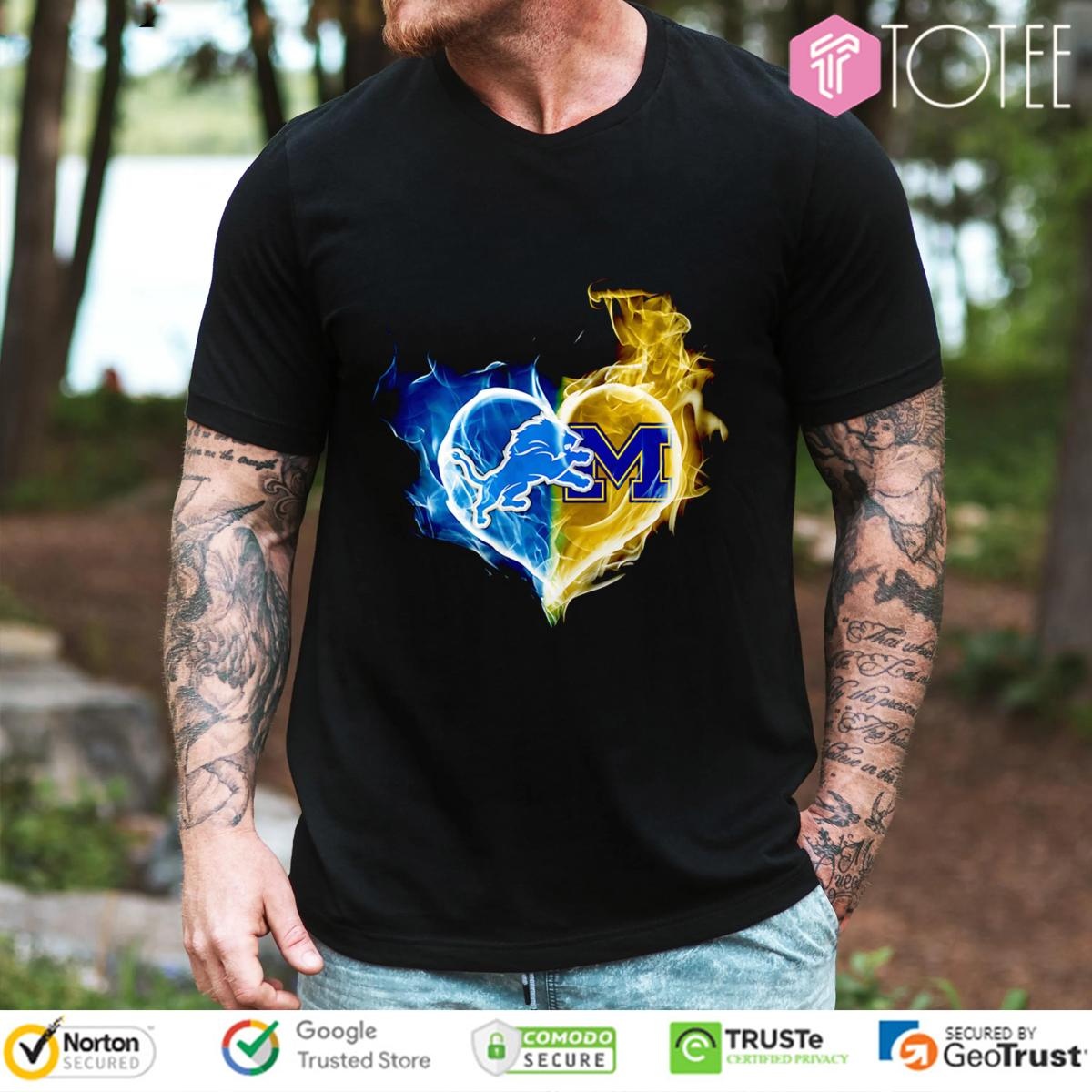 Smoke Heart Detroit Lions Michigan Wolverines T-shirt