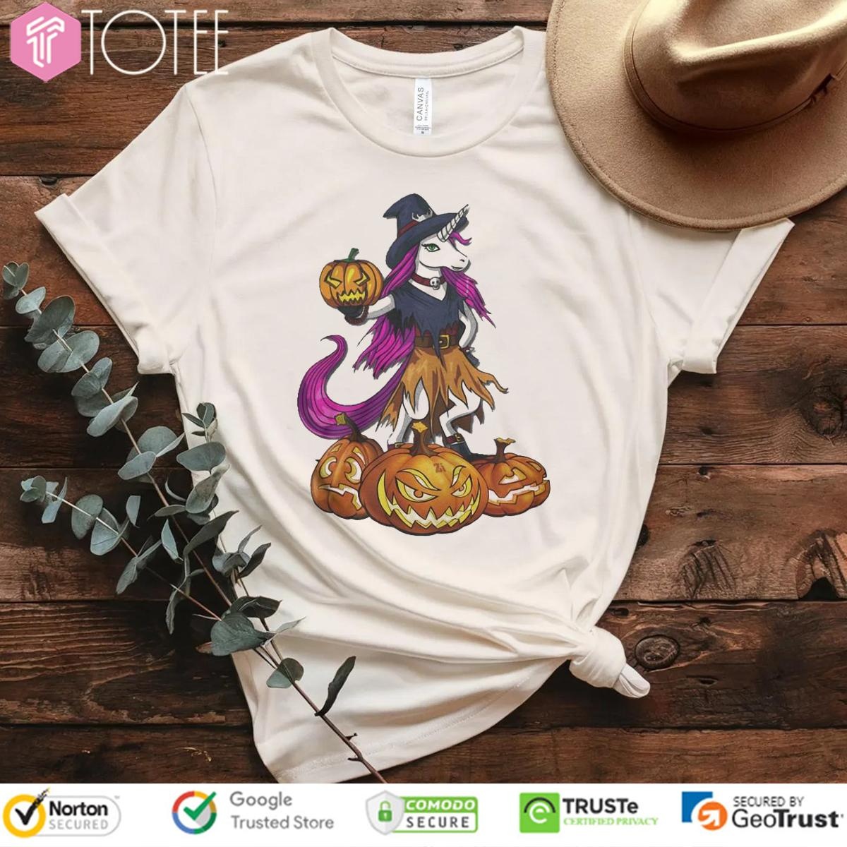 Unicorn Witch Spooky Halloween Pumpkin T-shirt