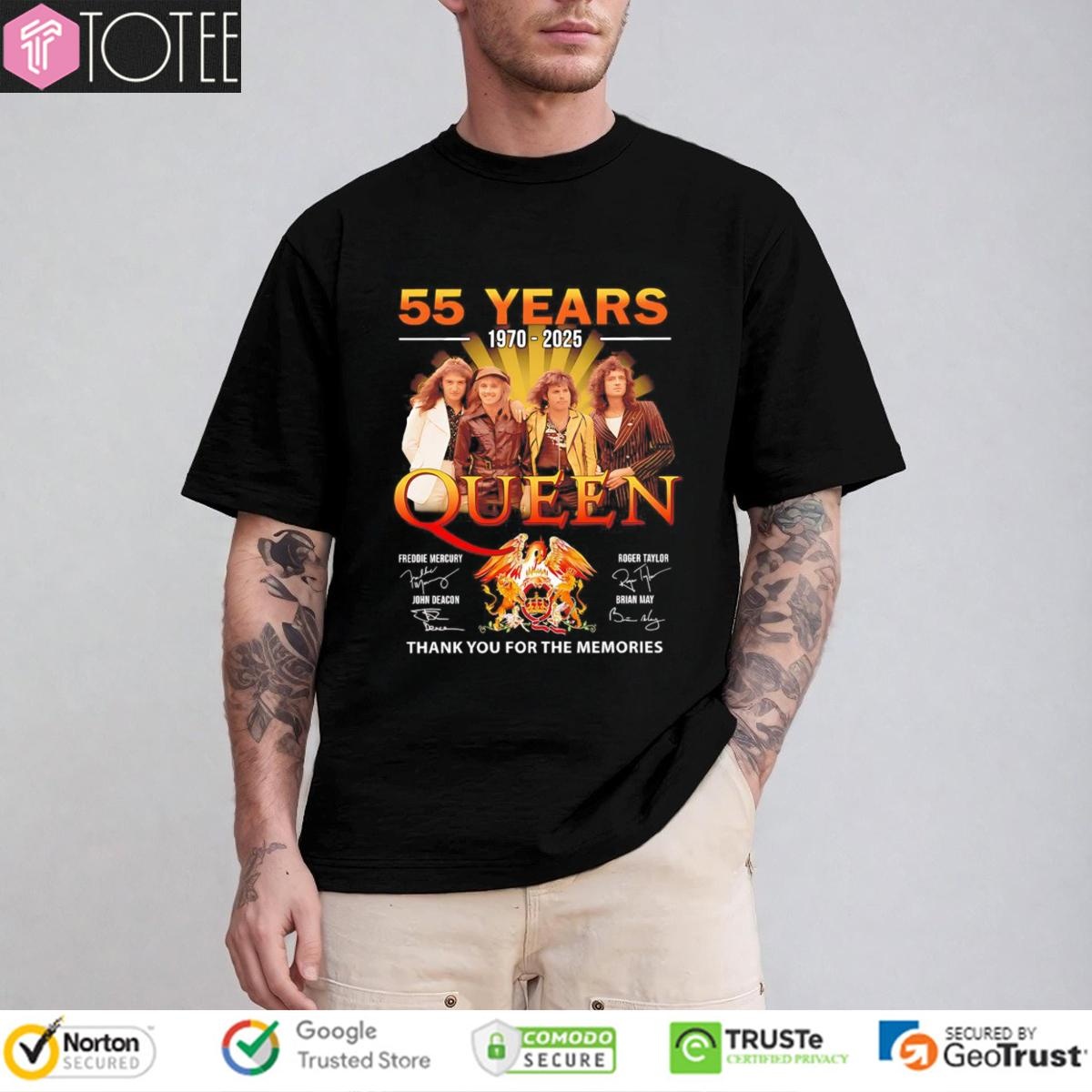 Queen Band 55 Years 1970-2025 Signatures T-shirt