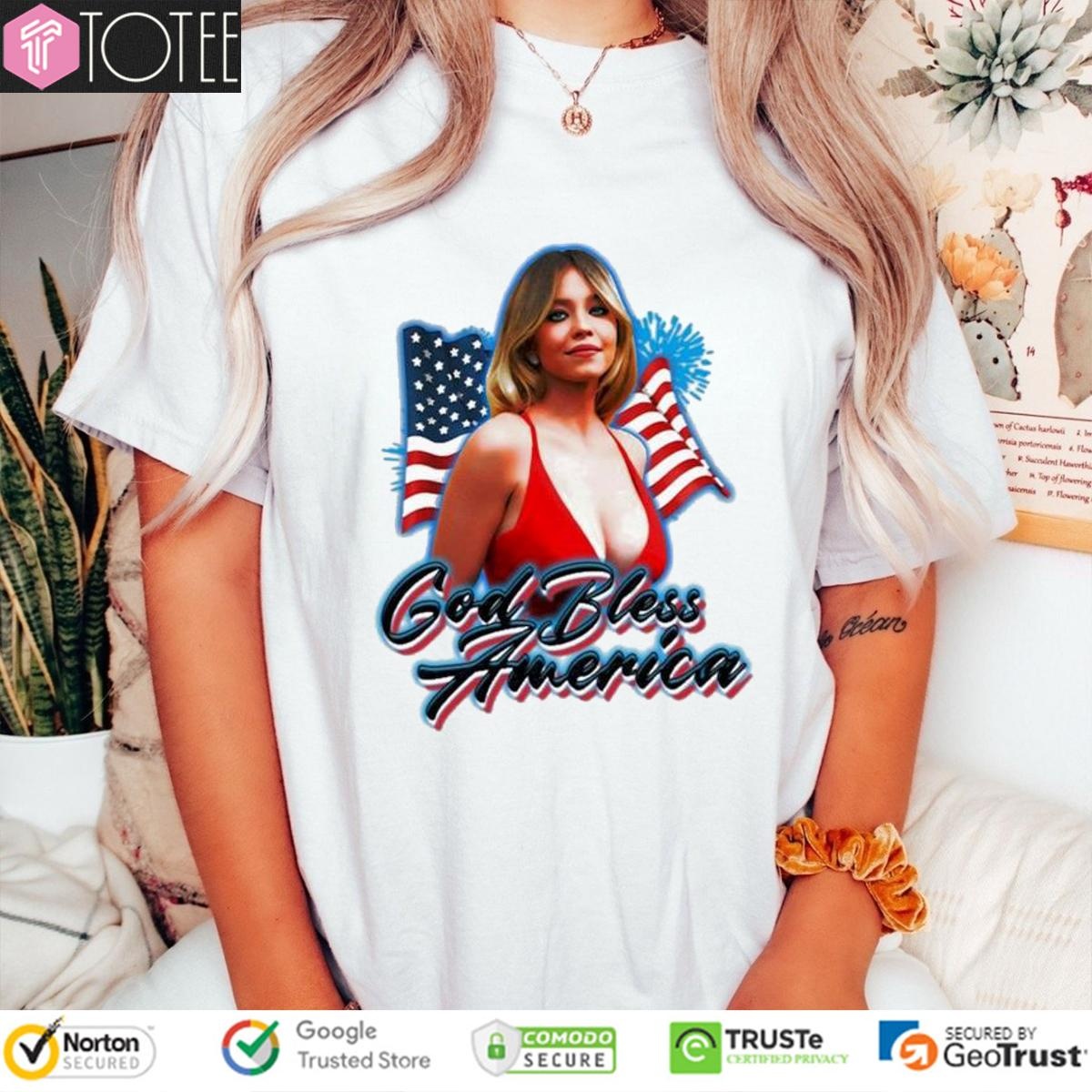 Sydney Sweeney God Bless America Flag Independence Day T-shirt