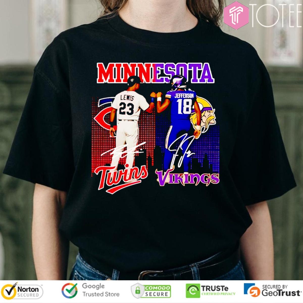 Minnesota Sports Teams Twins And Vikings Lewis And Jefferson Signatures T-shirt