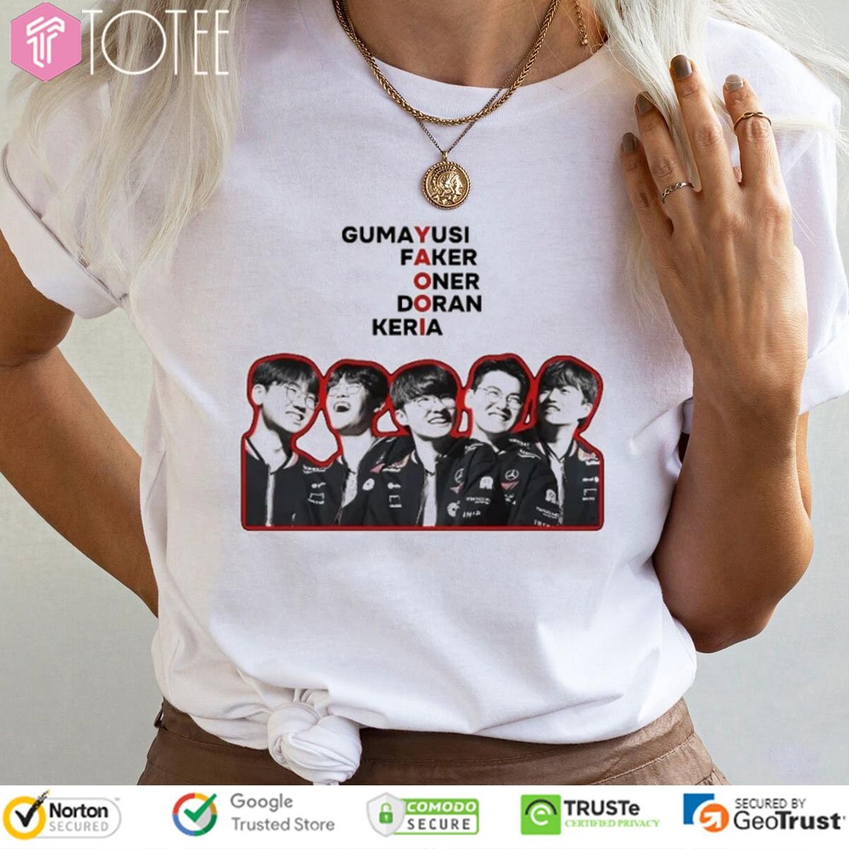 T1 Gumayusi Faker Oner Doran Keria Yaooi Esport Gamer T-shirt